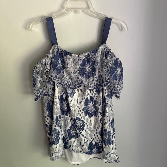 Lane Bryant size 14/16 blue floral lace tank top, removable straps - Picture 6 of 7